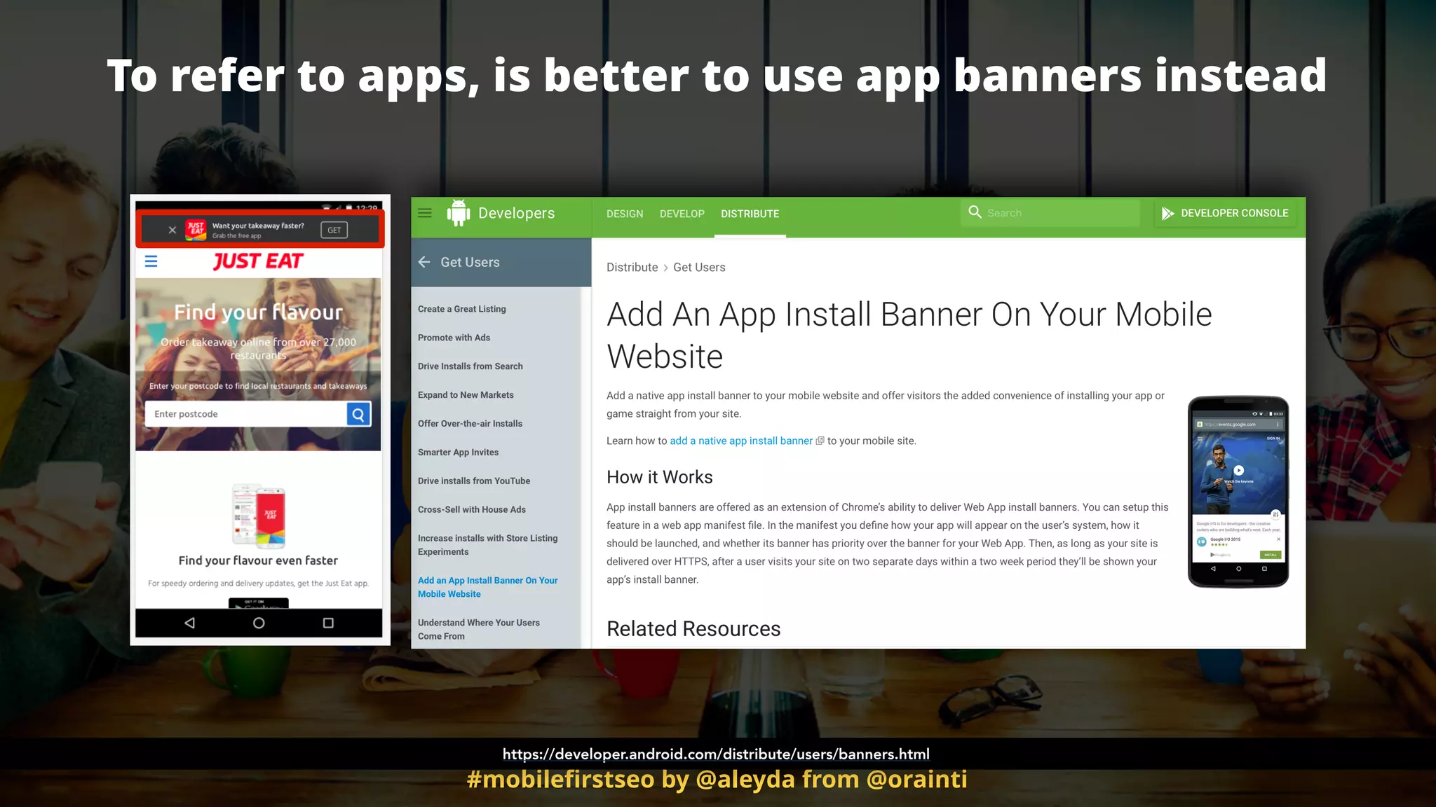 #mobileﬁrstseo by @aleyda from @orainti
To refer to apps, is better to use app banners instead
https://developer.android.com/distribute/users/banners.html
 