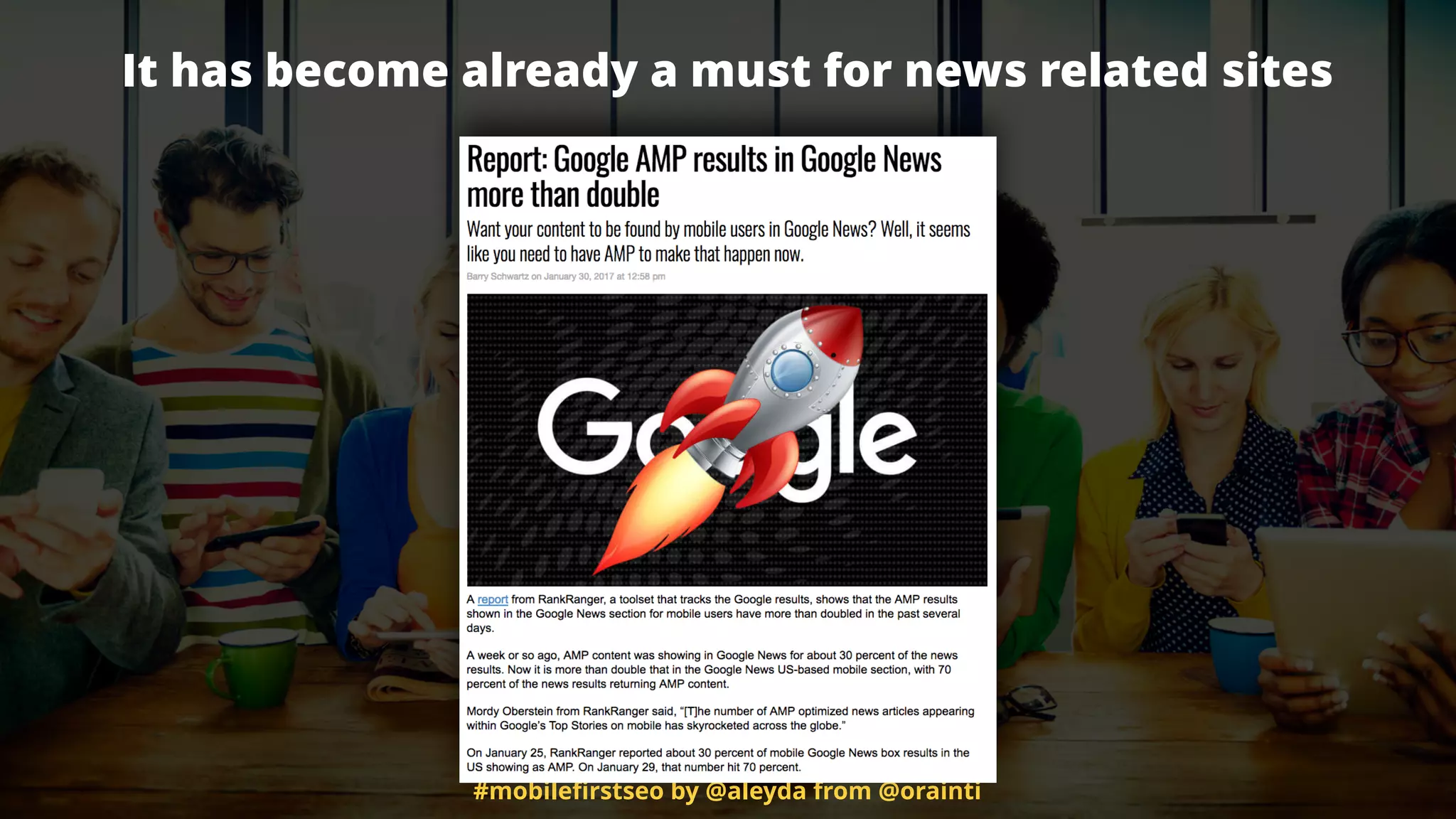 #mobileﬁrstseo by @aleyda from @orainti
It has become already a must for news related sites
 