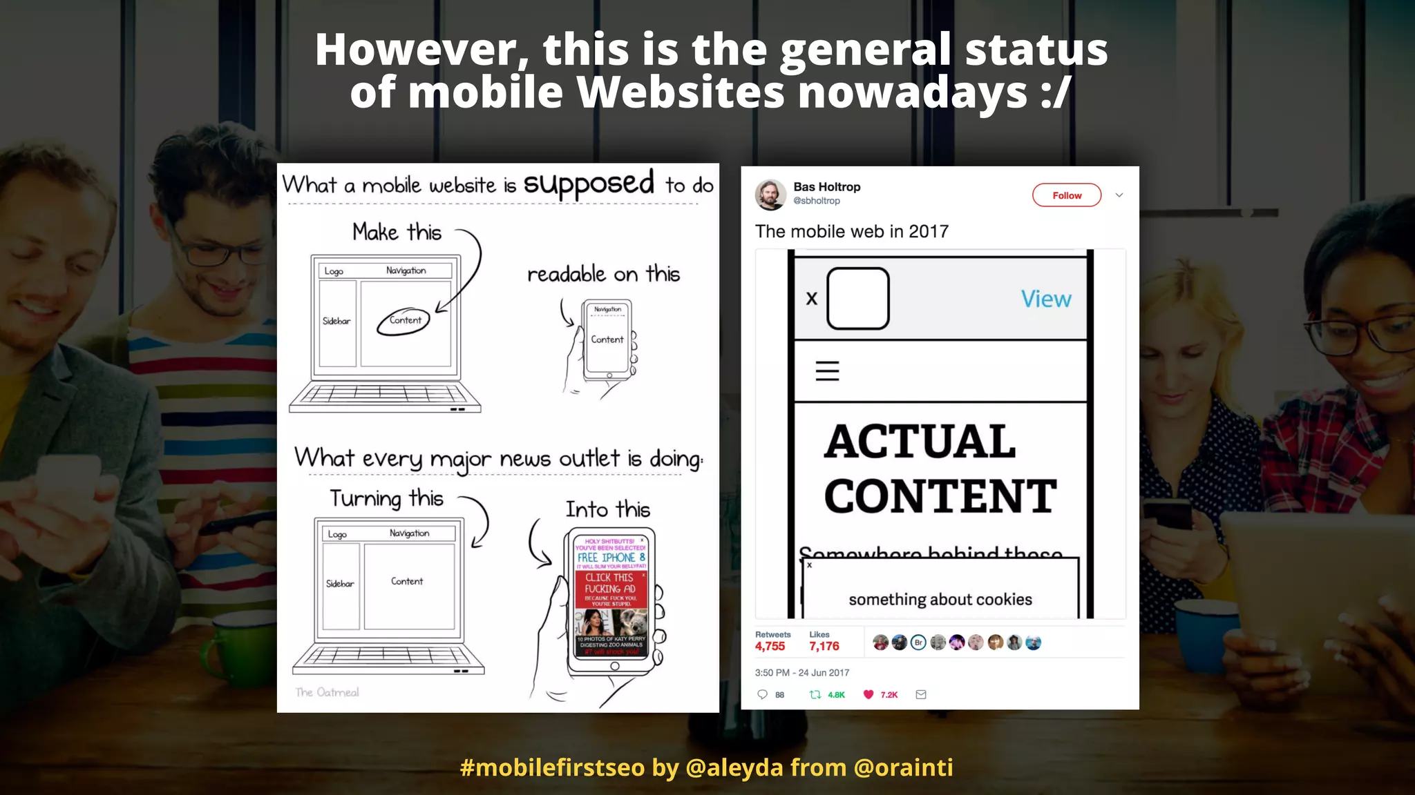 However, this is the general status  
of mobile Websites nowadays :/
#mobileﬁrstseo by @aleyda from @orainti
 