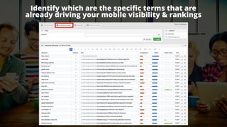 #mobileﬁrstseo by @aleyda from @orainti
Identify which are the speciﬁc terms that are  
already driving your mobile visibility & rankings
 