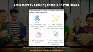 #mobileﬁrstseo by @aleyda from @orainti
https://www.thinkwithgoogle.com/articles/three-ways-mobile-is-changing-canadians-expectations.html
Let’s start by tackling these 4 known issues
 