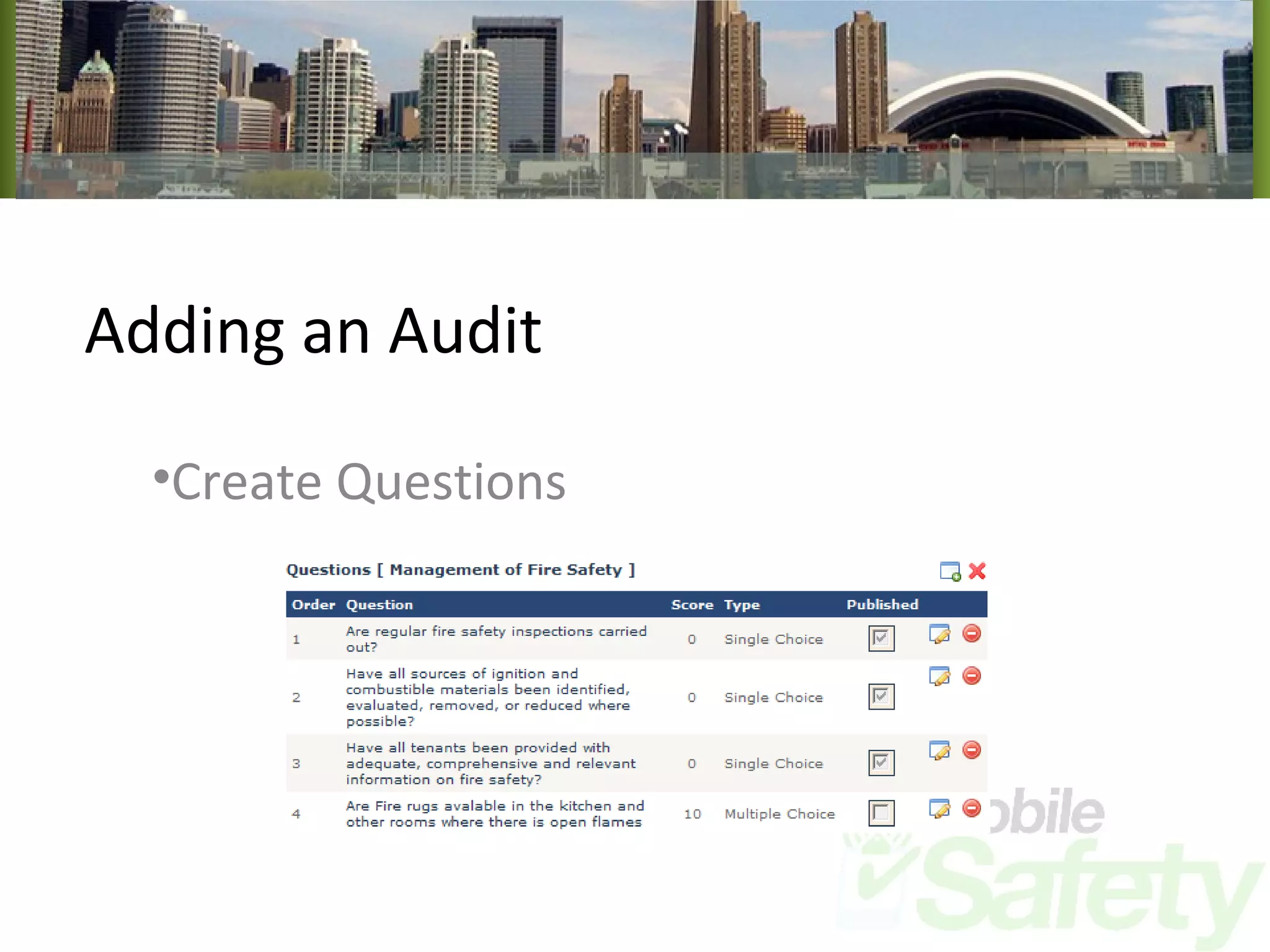 Adding an Audit Create Questions 