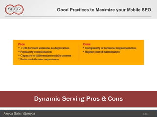 Good Practices to Maximize your Mobile SEO




                     Dynamic Serving Pros & Cons
Aleyda Solis / @aleyda                                           131
 