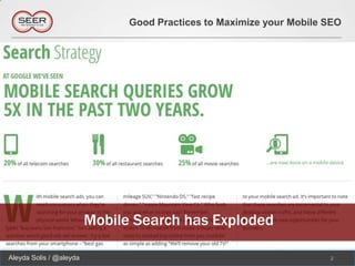 Good Practices to Maximize your Mobile SEO




                         Mobile Search has Exploded

Aleyda Solis / @aleyda                                                2
 