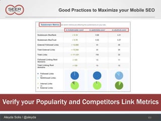 Good Practices to Maximize your Mobile SEO




Verify your Popularity and Competitors Link Metrics
Aleyda Solis / @aleyda                                          60
 