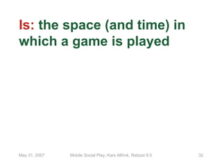 Is:  the space (and time) in which a game is played 