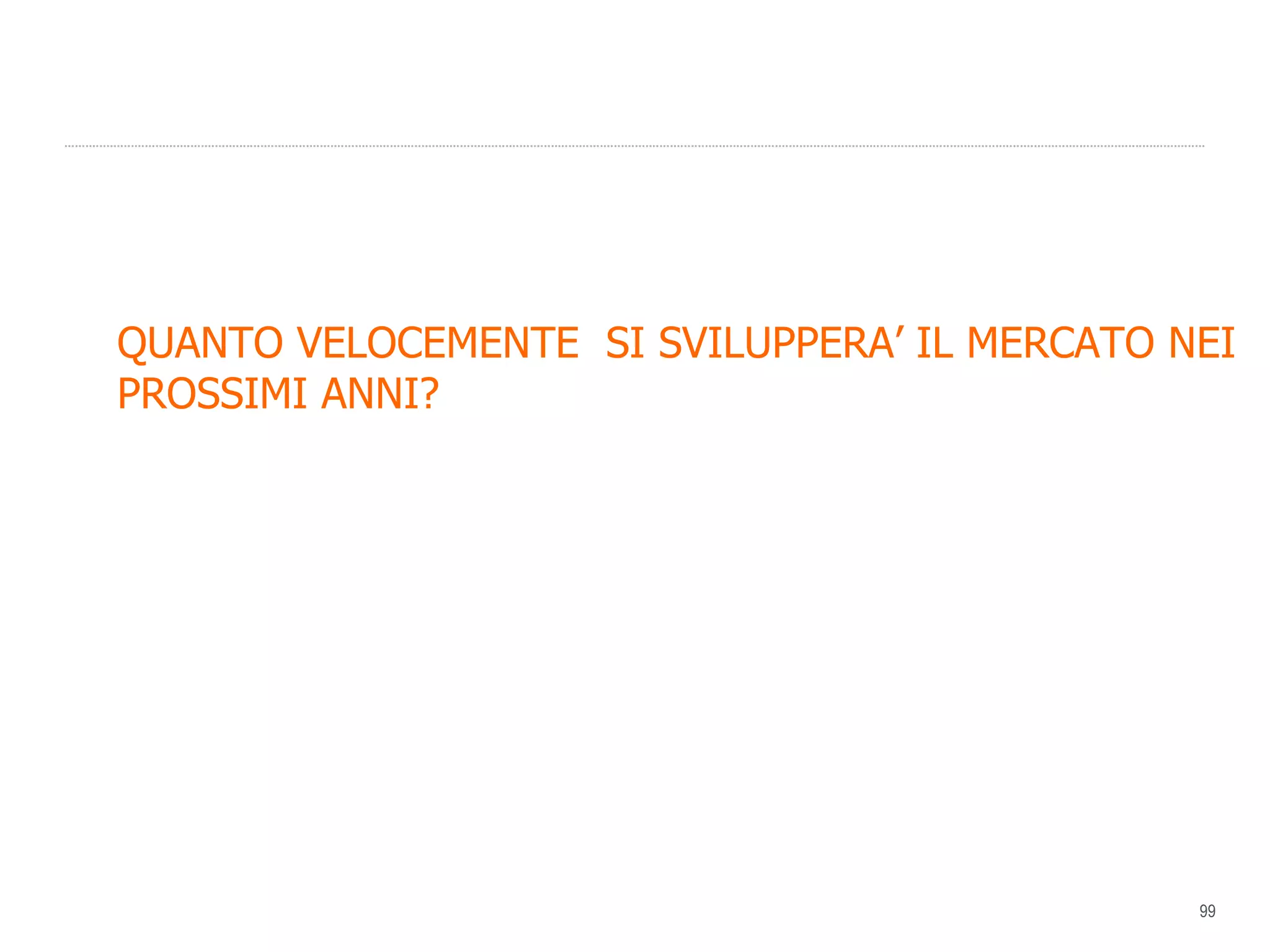 QUANTO VELOCEMENTE  SI SVILUPPERA’ IL MERCATO NEI PROSSIMI ANNI? 