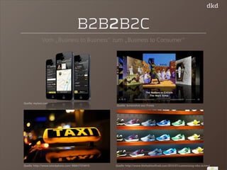 47 
B2B2B2C 
Vom „Business to Business“ zum „Business to Consumer“ 
Quelle: Screenshot aus iTunes 
Quelle: http://www.thefashionfive0.com/2012/07/customizing-nike-id.html 
Quelle: mytaxi.com 
Quelle: http://www.istockphoto.com/ 000017374915 
 