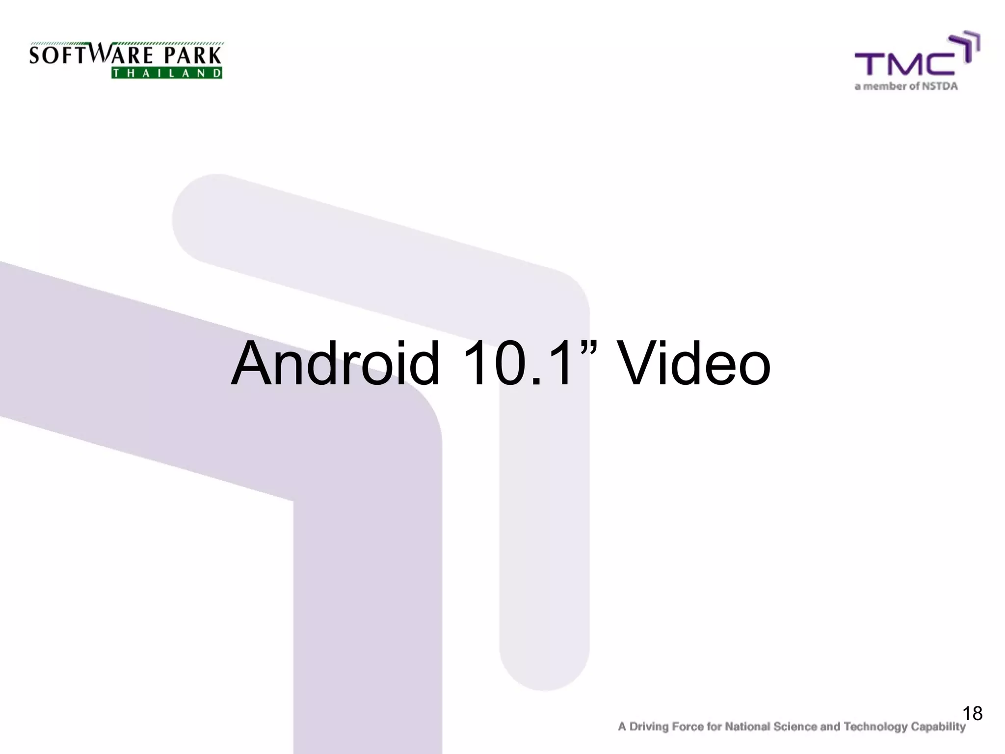 Android 10.1” Video




                      18
 