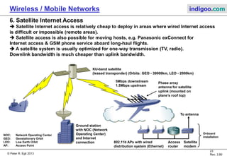 © Peter R. Egli 2015
23/31
Rev. 4.40
Wireless / Mobile Networks indigoo.com
5. Public mobile networks (3/4)
 GSM protocol stacks:
The data service (TCP/IP) on GSM networks requires a rather complex protocol stack to
achieve transparent mobility (handover between radio cells).
LTE may use a different approach based on PMIPv6 (Proxy Mobile IPv6, RFC5213).
GSM RF
MAC
RLC
LLC
SNDCP
IP / X.25 IP / X.25
GTP
L1
L2
Application
GSM RF
Frame
Relay
MAC
RLC BSSGP
L1bis
BSSGP
Frame
Relay
LLC
SNDCP GTP
L1bis L1
L2
IP
MS BSS (PCU) SGSN GGSN
Um GnGb Gi
IP
UDP/
TCP
UDP/
TCP
 