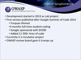 Mobile security, OWASP Mobile Top 10, OWASP Seraphimdroid