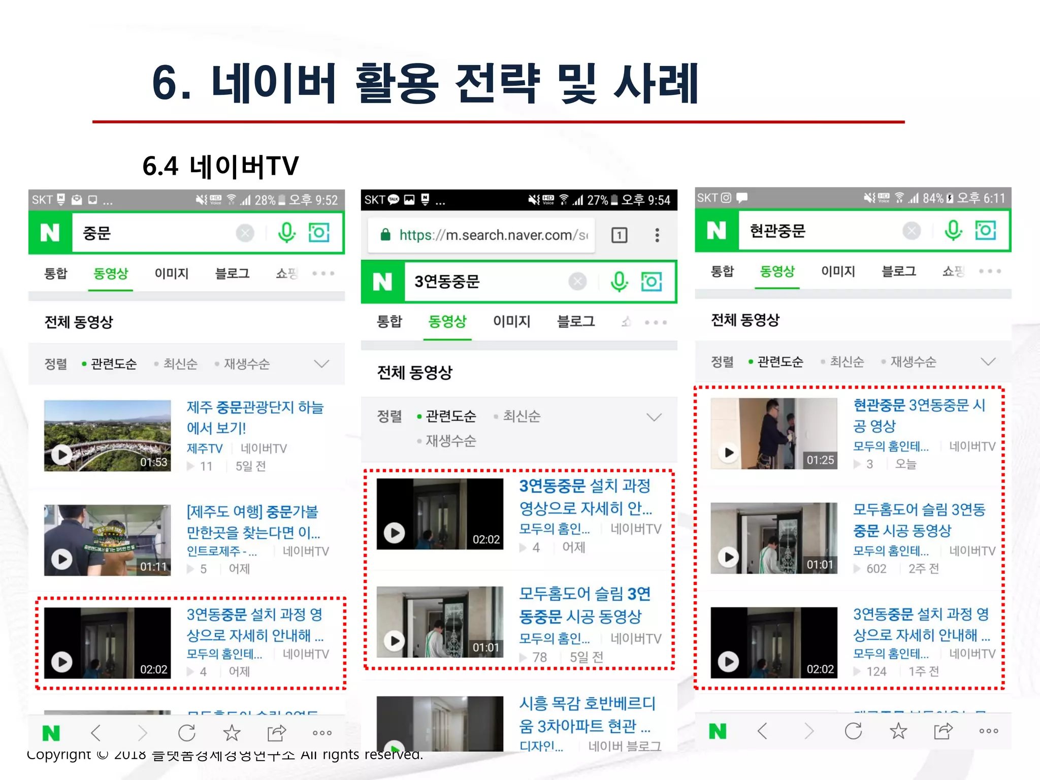 Copyright © 2018 플랫폼경제경영연구소 All rights reserved.
6. 네이버 활용 전략 및 사례
6.4 네이버TV
 