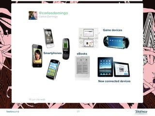 @carlosdomingo
                          Carlos Domingo




                 16 jun vía web 



Telefónica I+D                              17
 