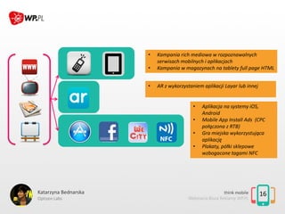 16Katarzyna Bednarska
Optizen Labs
• Kampania rich mediowa w rozpoznawalnych
serwisach mobilnych i aplikacjach
• Kampania ...