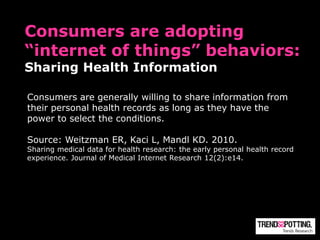 Consumers are adopting
“internet of things” behaviors:
Sharing Health Information

Consumers are generally willing to shar...