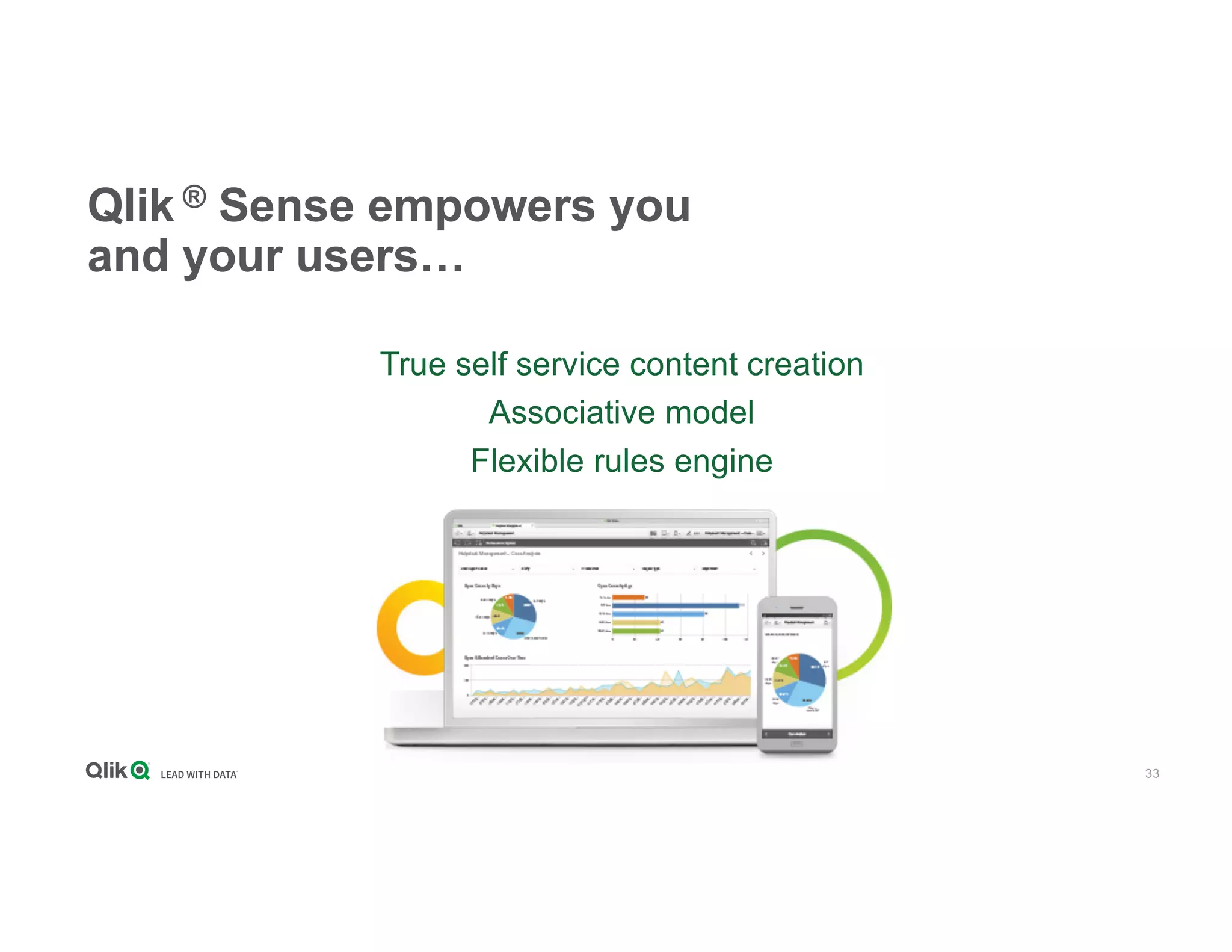 33
Qlik ® Sense empowers you
and your users…
True self service content creation
Associative model
Flexible rules engine
 