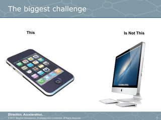 © 2013 Storyline Development. Proprietary and Confidential. All Rights Reserved
Direction. Acceleration.
11
The biggest challenge
This Is Not This
 