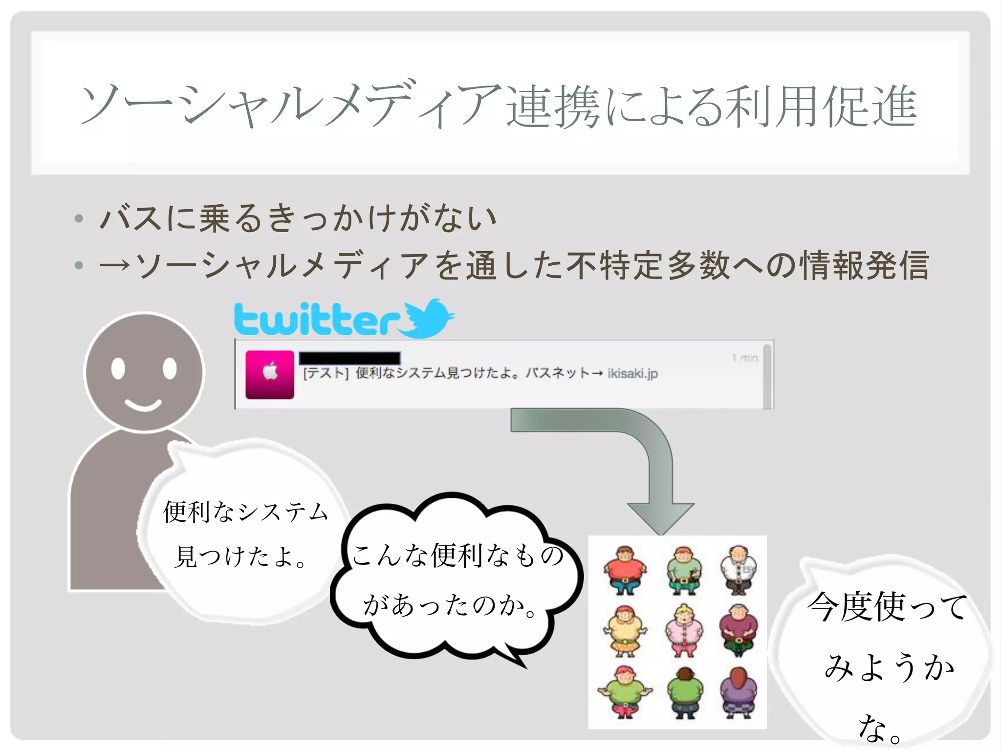 •!
•!




     便利なシステム
     見つけたよ。    こんな便利なもの
               があったのか。    今度使って
                          みようか
                           な。
 