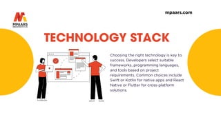 Choosing the right technology is key to
success. Developers select suitable
frameworks, programming languages,
and tools based on project
requirements. Common choices include
Swift or Kotlin for native apps and React
Native or Flutter for cross-platform
solutions.
TECHNOLOGY STACK
mpaars.com
 