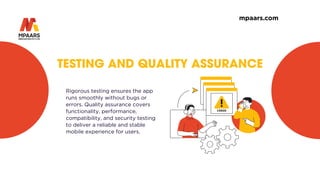 TESTING AND QUALITY ASSURANCE
Rigorous testing ensures the app
runs smoothly without bugs or
errors. Quality assurance covers
functionality, performance,
compatibility, and security testing
to deliver a reliable and stable
mobile experience for users.
mpaars.com
 
