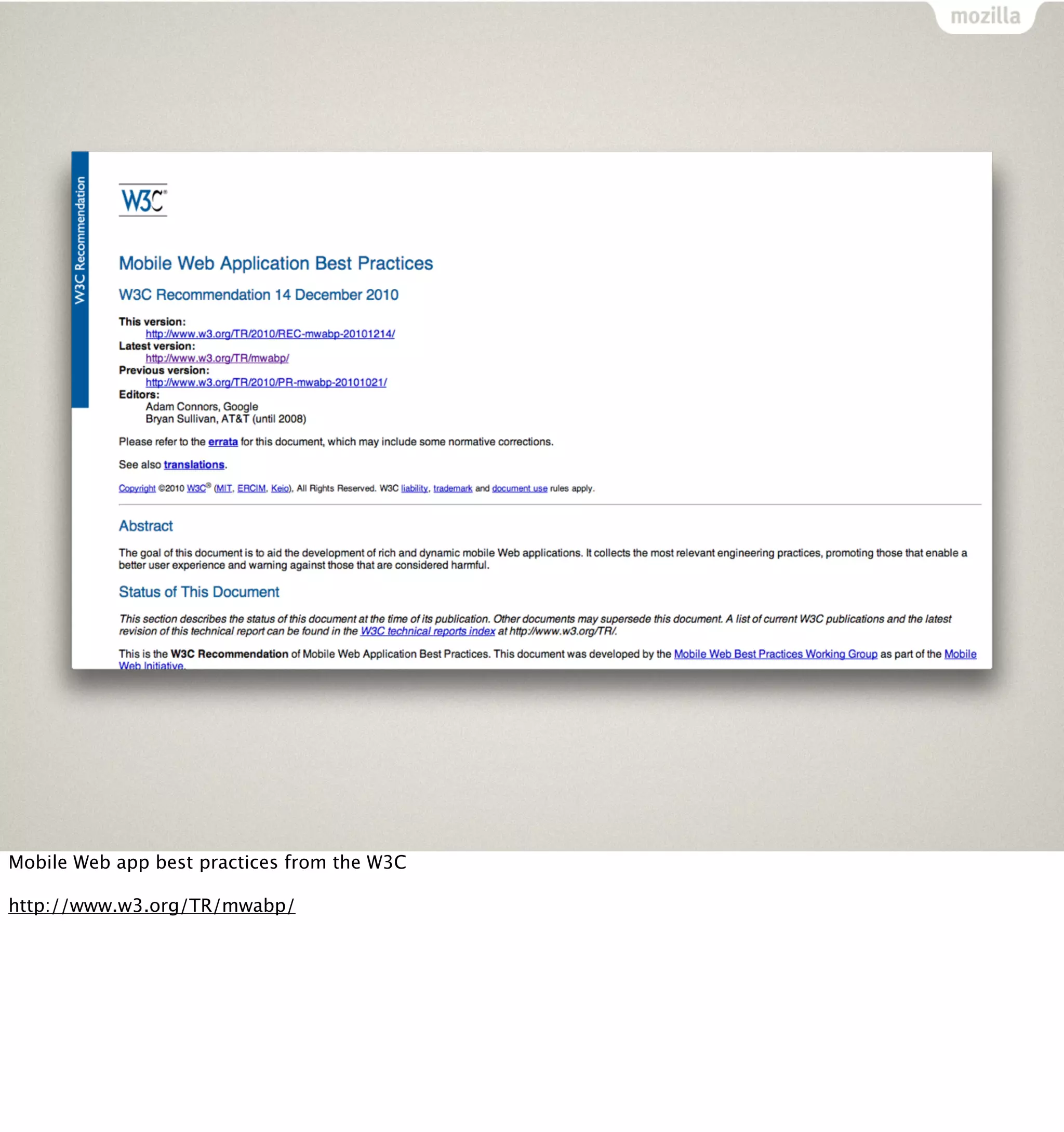 Mobile Web app best practices from the W3C

http://www.w3.org/TR/mwabp/
 