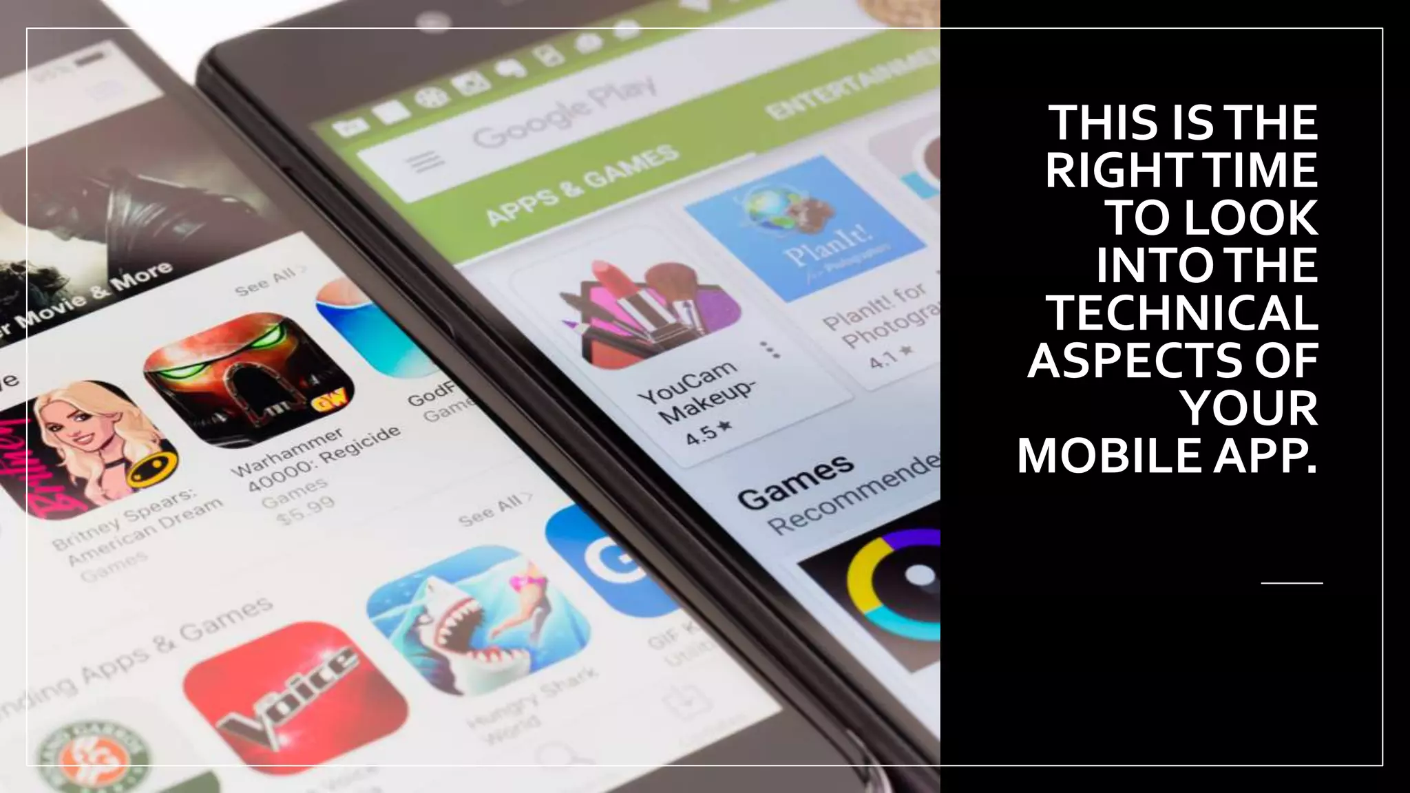 THIS ISTHE
RIGHTTIME
TO LOOK
INTOTHE
TECHNICAL
ASPECTS OF
YOUR
MOBILE APP.