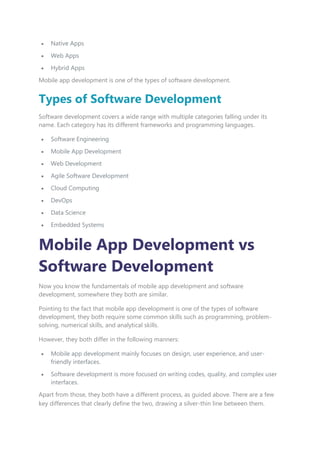 Mobile App Development Vs Software Development 7 Key Differences | PDF