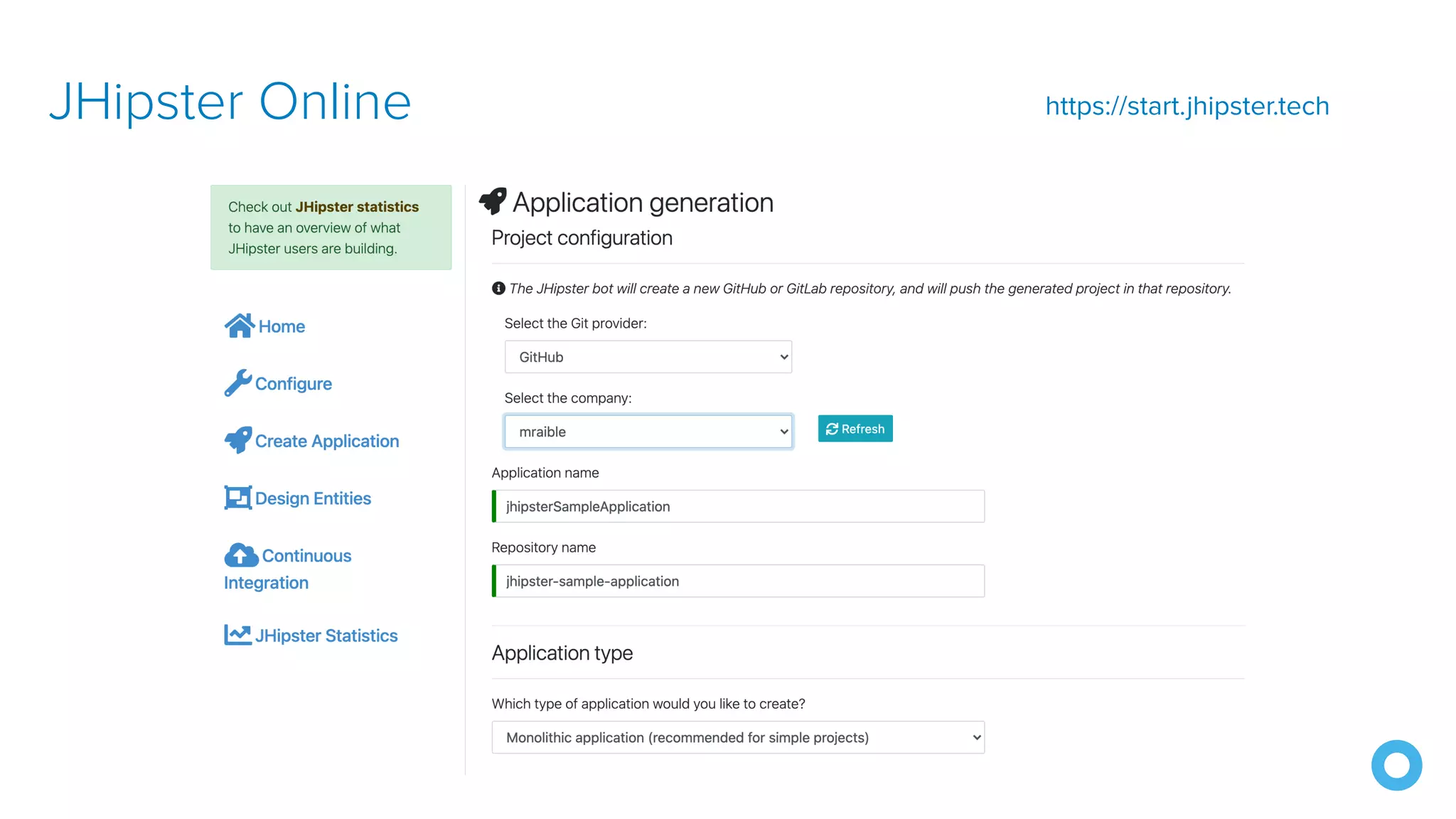 JHipster Online https://start.jhipster.tech 
