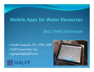  Noelle Gaspard, PE, CFM, GISP
 Halff Associates, Inc.
 ngaspard@halff.com 
 