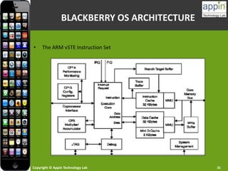 Copyright © Appin Technology Lab 31
• The ARM v5TE Instruction Set
BLACKBERRY OS ARCHITECTURE
 