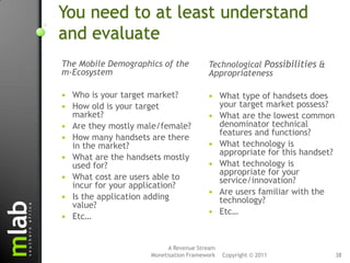 You need to at least understand
and evaluate
The Mobile Demographics of the           Technological Possibilities &
m-Ecos...