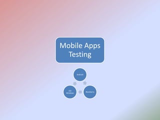 Mobile Apps
  Testing

           Android




   IOS
                     Blackberry
 Windows
 