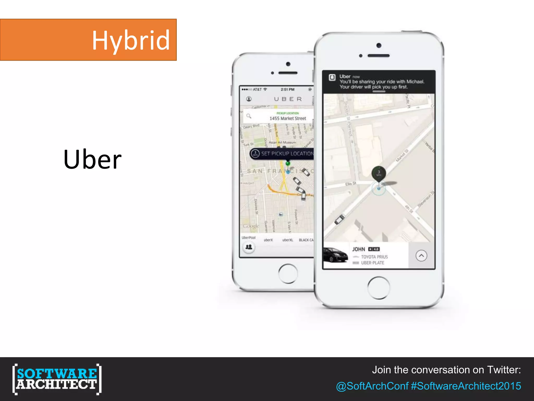 Join the conversation on Twitter:
@SoftArchConf #SoftwareArchitect2015
Hybrid
Uber
 