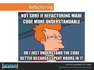 Join the conversation on Twitter:
@SoftArchConf #SoftwareArchitect2015
Refactoring
 