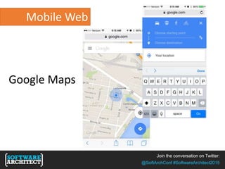 Join the conversation on Twitter:
@SoftArchConf #SoftwareArchitect2015
Mobile Web
Google Maps
 