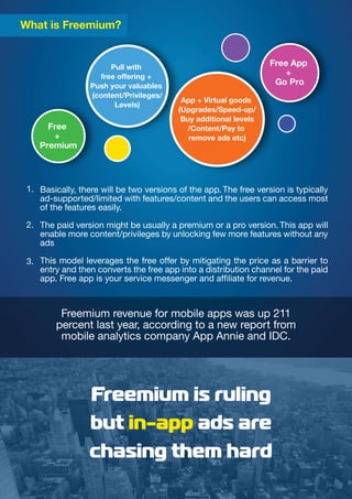 What is Freemium?
Basically, there will be two versions of the app. The free version is typically
ad-supported/limited wit...