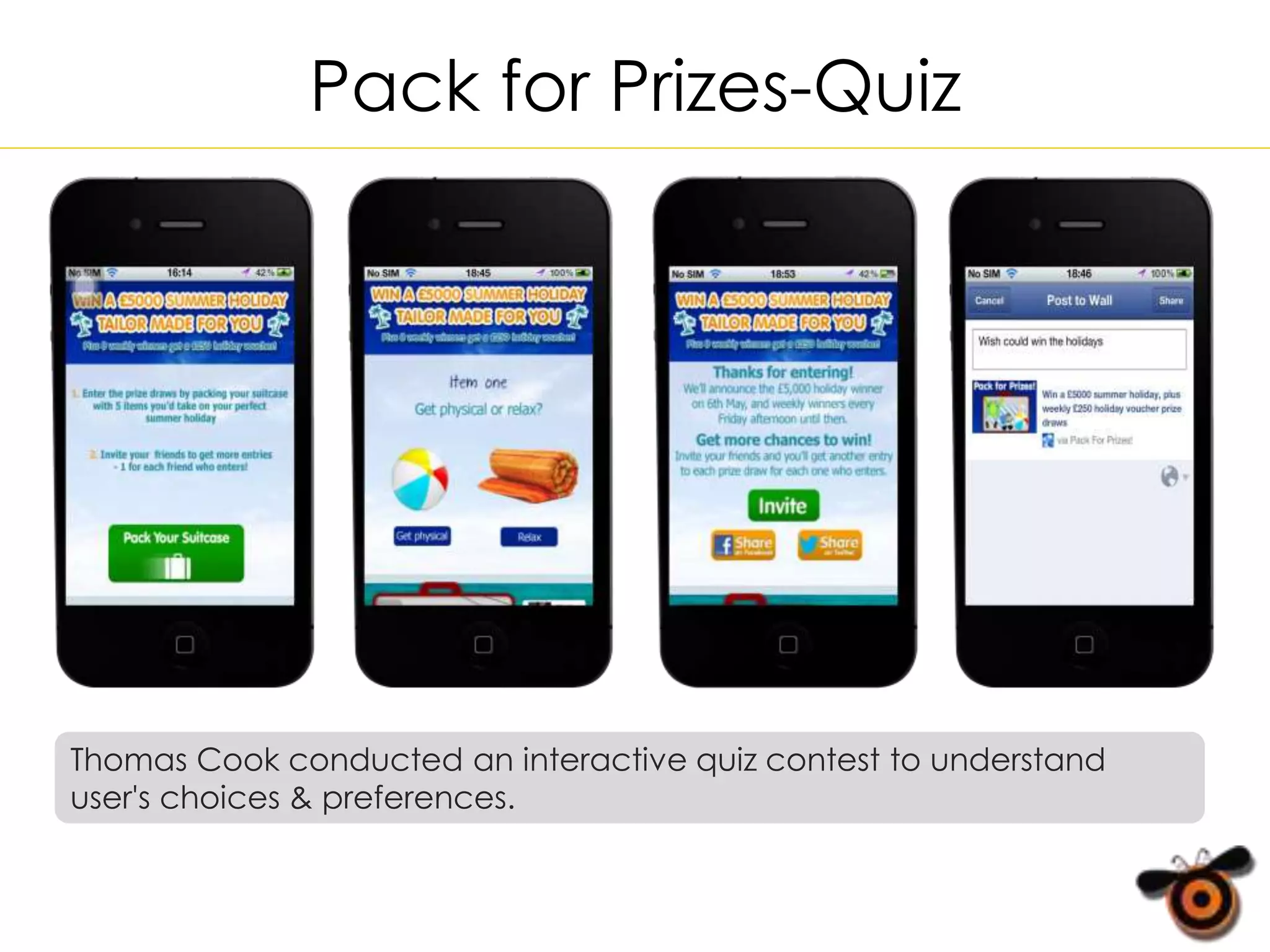 Pack for Prizes-Quiz
Thomas Cook conducted an interactive quiz contest to understand
user's choices & preferences.
 