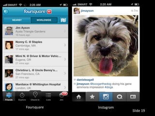 Foursquare   Instagram
                         Slide 19
 