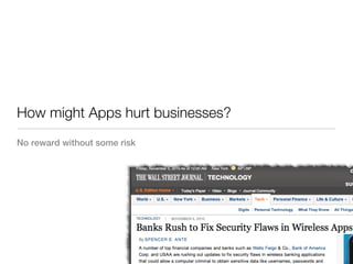 How might Apps hurt businesses?
No reward without some risk
 