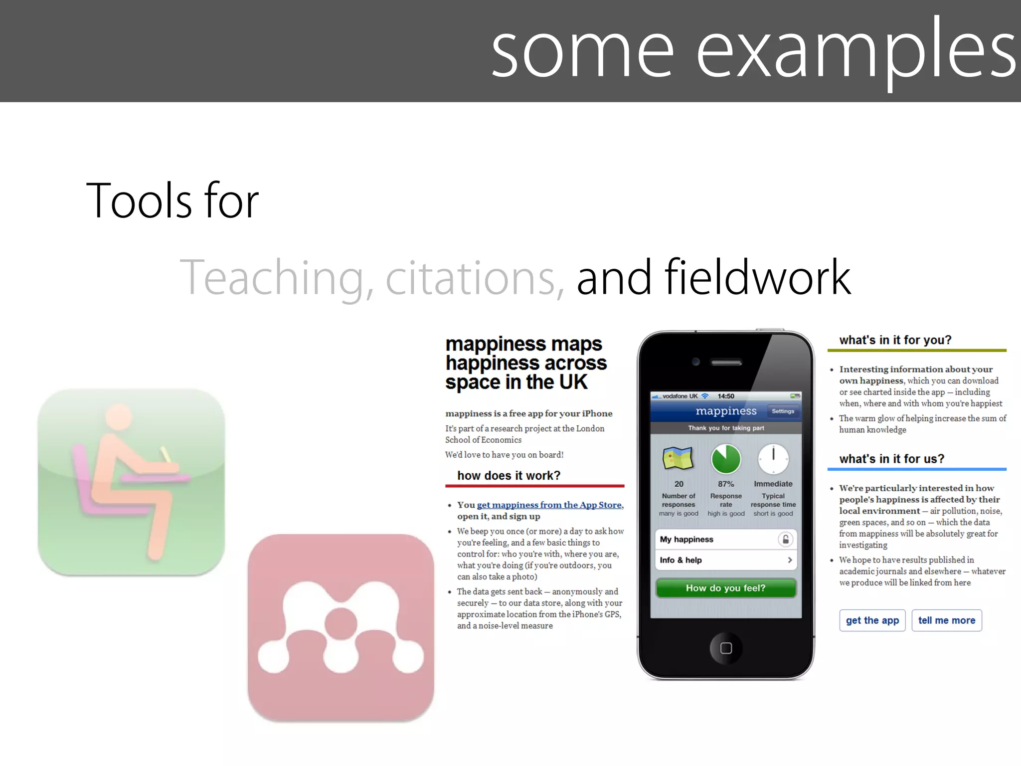 Examples some examples
 Tools for
     Teaching, citations, and fieldwork
 