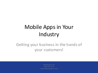 Mobile Apps in Your
Industry
Getting your business in the hands of
your customers!

EasyAppsInc.com
(805) 267-7119
support@easyappsinc.com

 