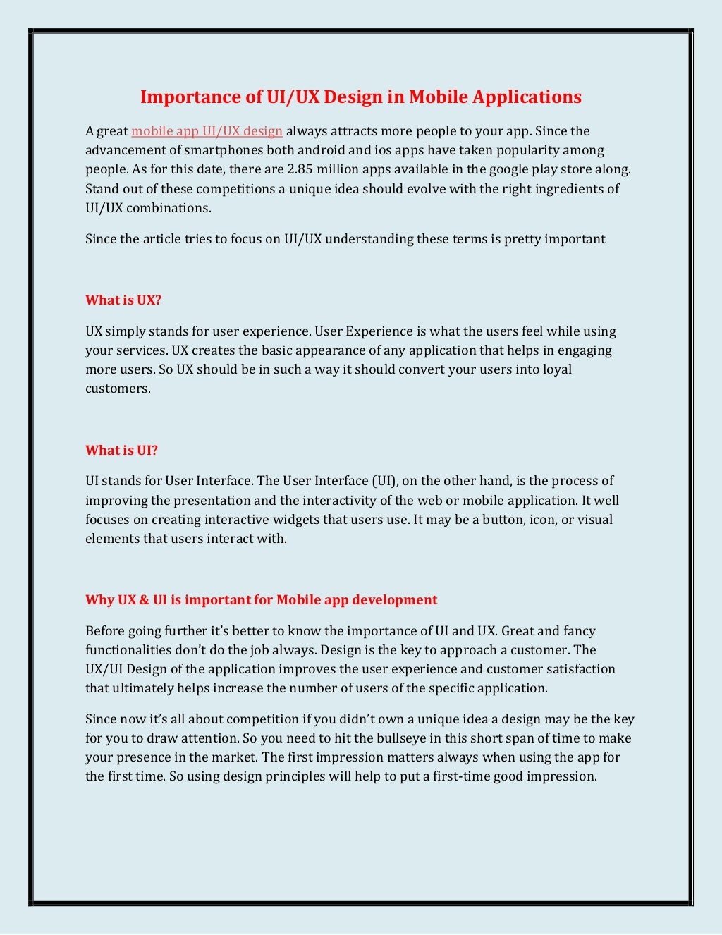Importance of UI/UX design in mobile applications | PDF