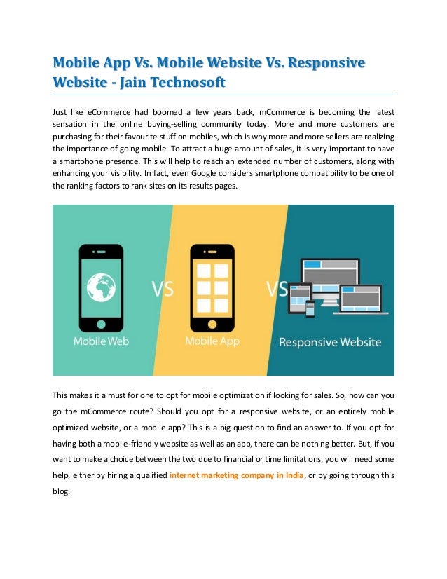 Mobile App Vs Mobile Website Vs Responsive Website Jain Technosoft