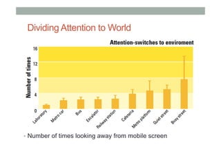 Dividing Attention to World
•  Number of times looking away from mobile screen
 