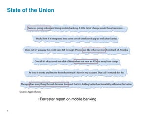 State of the Union




           •Forrester report on mobile banking

5
 