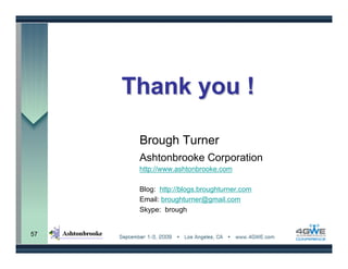 Thank you !

      Brough Turner
      Ashtonbrooke Corporation
      http://www.ashtonbrooke.com

      Blog: http://blogs.broughturner.com
      Email: broughturner@gmail.com
      Skype: brough


57
 