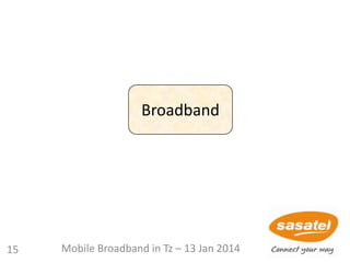 Broadband
15 Mobile Broadband in Tz – 13 Jan 2014
 