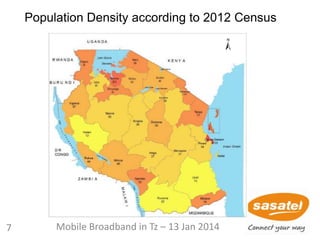 Population Density according to 2012 Census
7 Mobile Broadband in Tz – 13 Jan 2014
 