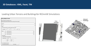 Cars
Included
3D	Databases	:	KML,	Facet,	TIN
Selected
Buildings
Loading Urban Terrains and	Buildingsfor RF/mmW Simulations
 