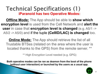 iParanoid has two Operative Modes:
s

Offline Mode: The App should be able to show which
encryption level is used from the...